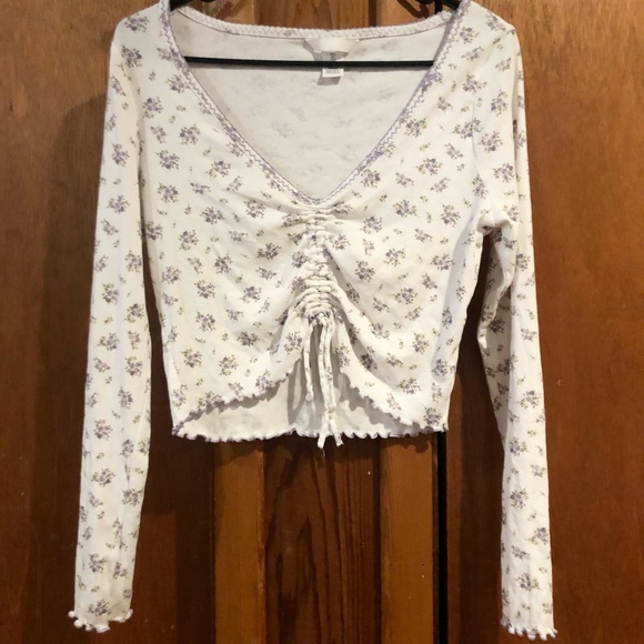 Y2K Ditsy Floral Lettuce Hem Long Sleeve - Picture 1 of 4